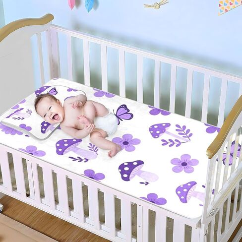 Cute Purple Mushroom Flowers Cooling Baby Fitted Mattress 28" x 52" Ultra Soft Bed Pads for Adults for Baby&Toddler in Kuwait
