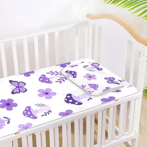 Cute Purple Mushroom Flowers Cooling Baby Fitted Mattress 28" x 52" Ultra Soft Bed Pads for Adults for Baby&Toddler in Kuwait