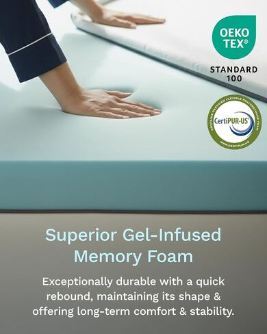 ViscoSoft Dusk 2-Inch Memory Foam Mattress Topper - Twin XL Mattress Topper, Washable Cover, Cooling & Back Pain Relief, CertiPUR-US Performance Tested and Certified Foam in Kuwait