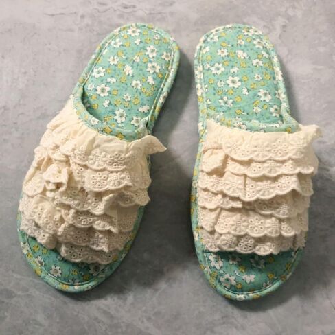 Premium Comfort All Seasons Cotton Lace Ruffled Women's House Slippers Indoor Soft Home Slip On Shoes Cushion Sole in Kuwait