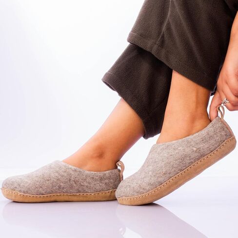 Wool Slippers for Women & Men – Handmade Felted Wool Indoor House Shoes with Genuine Leather Sole, Closed Back Slip-On, Warm Breathable Felt Slippers for Cold Floors in Kuwait
