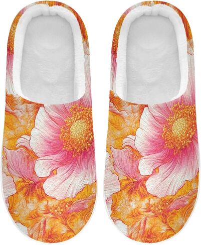 Peach Blossoms Golden Flowers Comfy Fuzzy Slippers Fuzzy Platform Slippers with Memory Foam for Man Indoor 6-7 in Kuwait
