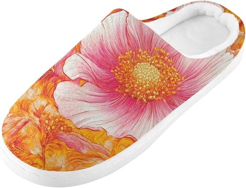 Peach Blossoms Golden Flowers Comfy Fuzzy Slippers Fuzzy Platform Slippers with Memory Foam for Man Indoor 6-7 in Kuwait