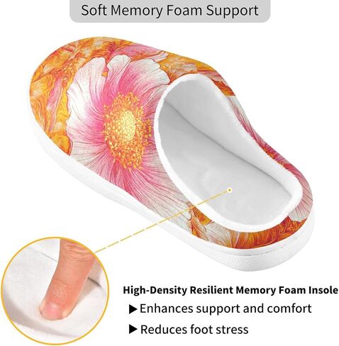 Peach Blossoms Golden Flowers Comfy Fuzzy Slippers Fuzzy Platform Slippers with Memory Foam for Man Indoor 6-7 in Kuwait