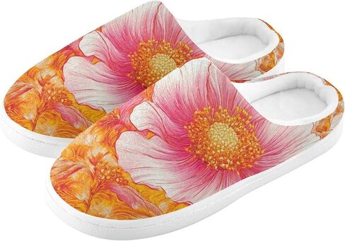 Peach Blossoms Golden Flowers Comfy Fuzzy Slippers Fuzzy Platform Slippers with Memory Foam for Man Indoor 6-7 in Kuwait