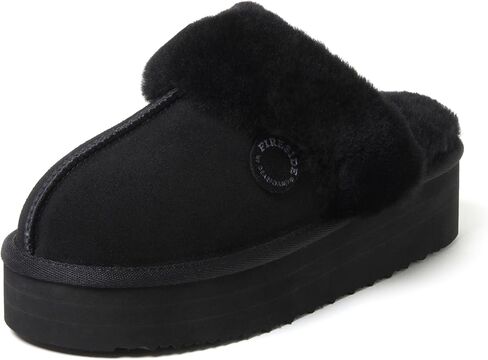 Fireside By Dearfoams Women's Melton Platform Slippers, Genuine Shearling Memory Foam Slip-in House Shoes in Kuwait