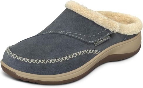 Orthofeet Women's Orthopedic Charlotte Adjustable Faux Fur Lined Slipper, Grey, Size 8 in Kuwait