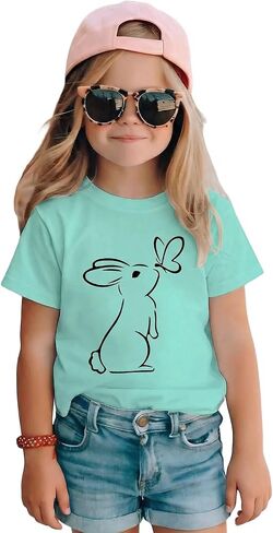Ritatte Easter Shirt for Girls Toddlers Cute Bunny Graphic Outfit Kids Funny Rabbit T-Shirt Short Sleeve Summer Tee Tops in Kuwait