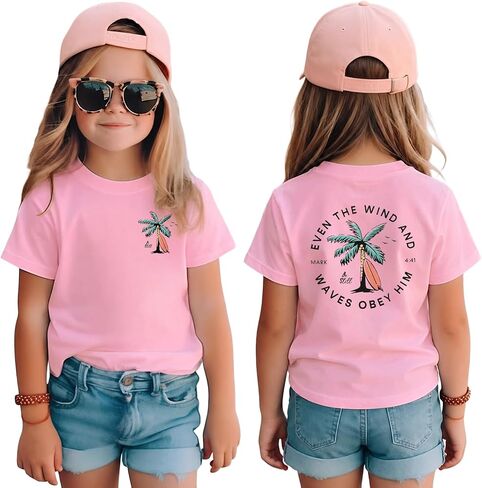 BOUTIKOME Even The Wind and Wave Obey Him Shirts Toddler Boy Girl Christian Tshirt Bible Verse Faith Kids Summer Vacation Tee in Kuwait
