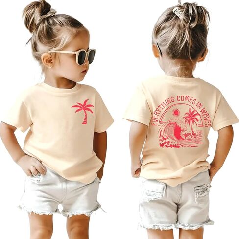 Ritatte Hawaiian Palm Tree Shirt for Toddler Girls Tropical Beach Wave Graphic T-Shirt Kids Summer Ocean Vacation Tee Tops in Kuwait
