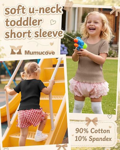 4 Pack Toddler Girls Short Sleeve Shirts Ribbed Cotton Lettuce Trim U Neck Tops Fitted Summer Casual Tees 18M-5T in Kuwait