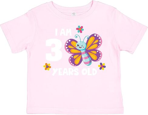 inktastic I Am 3 Years Old Cute Smiling Butterfly with Flowers Toddler T-Shirt in Kuwait