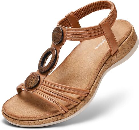 Littleplum Women Flats Sandals Arch Support Open-Toe Casual Summer Low Wedge Shoes for Daily Beach Walking Dressy Comfy Summer Sandals in Kuwait