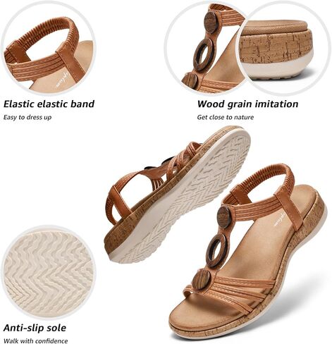 Littleplum Women Flats Sandals Arch Support Open-Toe Casual Summer Low Wedge Shoes for Daily Beach Walking Dressy Comfy Summer Sandals in Kuwait