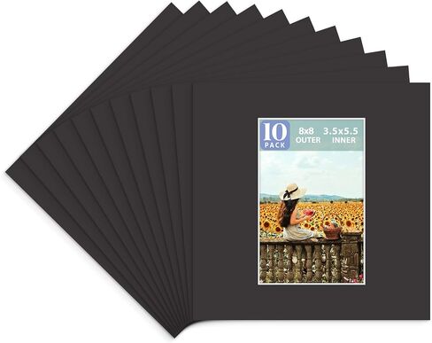 Golden State Art, Pack of 10, 10x10 for 6x6 Black Picture Photo Mats | With 5.5x5.5 Opening for 6x6 Photos, Prints, Bevel Cut Acid Free White Core Frame Mattes in Kuwait