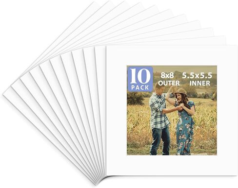 Golden State Art, Pack of 10, 10x10 for 6x6 Black Picture Photo Mats | With 5.5x5.5 Opening for 6x6 Photos, Prints, Bevel Cut Acid Free White Core Frame Mattes in Saudi Arabia