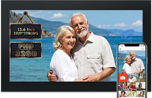 Frameo Digital Picture Frame, 15.6 inch Large Digital Photo Frame WiFi, 1920 * 1080 FHD Touch Screen 32GB Storage、Auto-Rotate、Wall Mountable、Easily Share Photos and Videos, Birthday, Wedding, for Mom in Kuwait