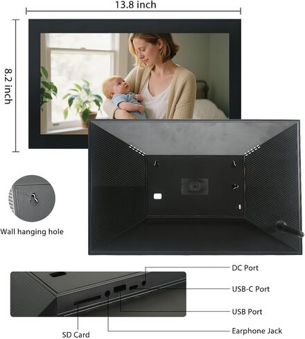 Frameo Digital Picture Frame, 15.6 inch Large Digital Photo Frame WiFi, 1920 * 1080 FHD Touch Screen 32GB Storage、Auto-Rotate、Wall Mountable、Easily Share Photos and Videos, Birthday, Wedding, for Mom in Kuwait