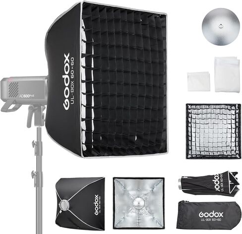 Godox Rectangular Softbox, 60cm*90cm/ 23.6in*35.4in with Grid Diffuser Fast-Setup Bowens Mount Softbox Compact Photography softbox for Photography Shooting Continuous Light Monolight Strobe Flash in Kuwait