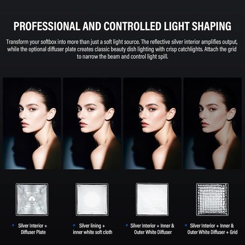 Godox Rectangular Softbox, 60cm*90cm/ 23.6in*35.4in with Grid Diffuser Fast-Setup Bowens Mount Softbox Compact Photography softbox for Photography Shooting Continuous Light Monolight Strobe Flash in Kuwait
