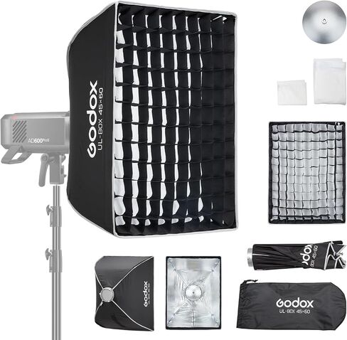 Godox Rectangular Softbox, 60cm*90cm/ 23.6in*35.4in with Grid Diffuser Fast-Setup Bowens Mount Softbox Compact Photography softbox for Photography Shooting Continuous Light Monolight Strobe Flash in Kuwait