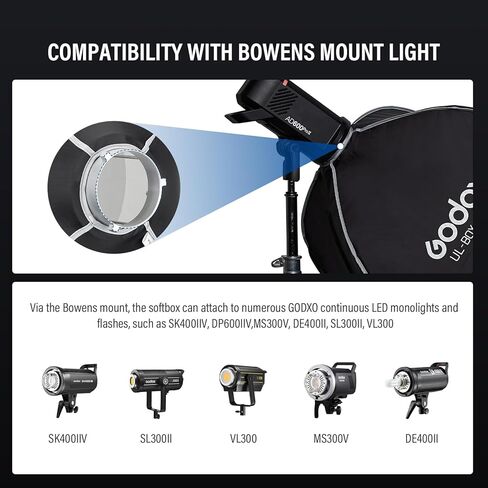 Godox Rectangular Softbox, 60cm*90cm/ 23.6in*35.4in with Grid Diffuser Fast-Setup Bowens Mount Softbox Compact Photography softbox for Photography Shooting Continuous Light Monolight Strobe Flash in Kuwait