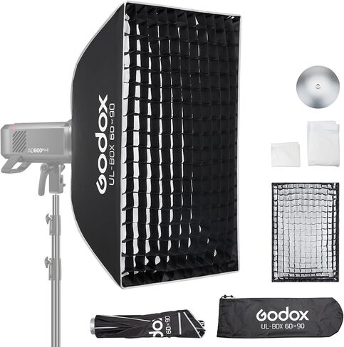 Godox Rectangular Softbox, 60cm*90cm/ 23.6in*35.4in with Grid Diffuser Fast-Setup Bowens Mount Softbox Compact Photography softbox for Photography Shooting Continuous Light Monolight Strobe Flash in Kuwait