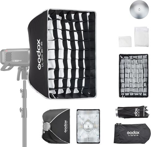 Godox Rectangular Softbox, 60cm*90cm/ 23.6in*35.4in with Grid Diffuser Fast-Setup Bowens Mount Softbox Compact Photography softbox for Photography Shooting Continuous Light Monolight Strobe Flash in Kuwait
