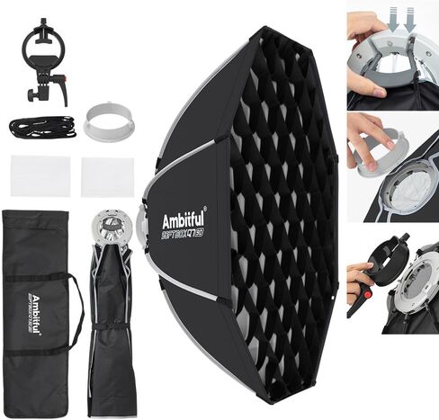 AMBITFUL 21.6" Octagon Softbox for Studio Flash & LED Vider Lights | Quick Release,Bowens Mount, with Speedlite Bracket, for CB60/CB100, SL60, LE200, SK400, V1/V100, AD200 in Saudi Arabia