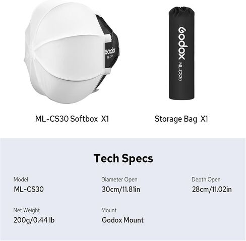 Godox ML-CS30 Soft Boxes, Collapsible Lantern Softbox for ML40Bi/R, ML100Bi/R, ML60IIBi, ML80Bi LED Lights, AD300ProII AD400ProII Flashes, 30x30cm /11.8x11.8in,Portable Small Godox Mount Softbox in Kuwait