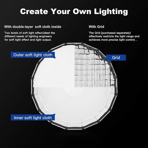 Godox Softbox 25.6"/65cm Godox S65T Silver Inner Bowens Mount Softbox with Diffuser & Carry Case Durable Compact Softbox for Godox/for NEEWER/for SMALLRIG/for Aputure Bowens Mount Light in Saudi Arabia