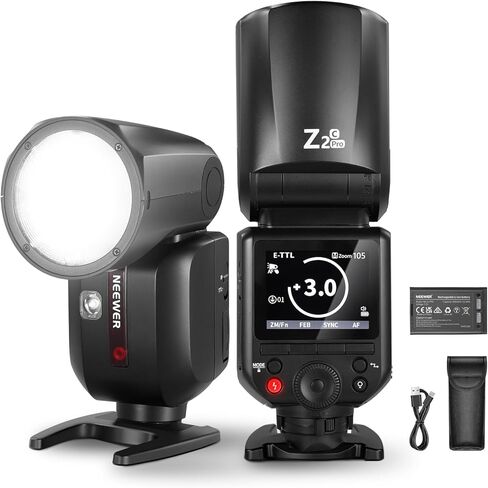 NEEWER Z2PRO-C 2.4G TTL Round Head Flash Speedlite Compatible with Canon, Wireless Compatible with Godox, Upgraded UI, 76Ws 1/8000s HSS, TTL/M TCM Switch, 7.2V/3000mAh Battery, 600 Full Power Flash in Kuwait