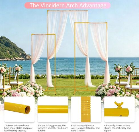 3PCS Square Wedding Arch Backdrop Stand 6.6/5.9/4.9FT Balloon Arch Stand | Metal Party Arch Backdrop Stand for Wedding Baby Shower Birthday Graduation Decor Indoor and Outdoor in Kuwait