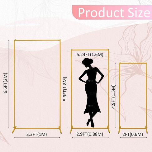3PCS Square Wedding Arch Backdrop Stand 6.6/5.9/4.9FT Balloon Arch Stand | Metal Party Arch Backdrop Stand for Wedding Baby Shower Birthday Graduation Decor Indoor and Outdoor in Kuwait