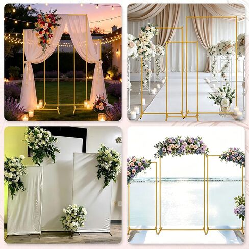 3PCS Square Wedding Arch Backdrop Stand 6.6/5.9/4.9FT Balloon Arch Stand | Metal Party Arch Backdrop Stand for Wedding Baby Shower Birthday Graduation Decor Indoor and Outdoor in Kuwait
