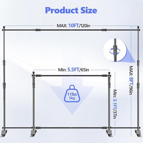 Backdrop Banner Stand 10x8ft, Heavy Duty Step and Repeat Stand | Sturdy with Sandbags, Space Saving with Flat Base, 8 Clamps, Portable Carrying Bag for Trade Show, Party, Wedding, Display in Kuwait