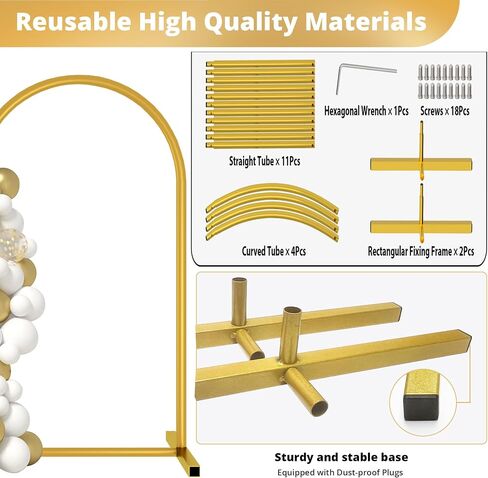 6 ft Gold Metal Balloon Arch Stand, Arch Backdrop Stand with Stable Base,Easy-to-Install Wedding, Birthday, Baby Shower & Garden Party Decoration in Kuwait
