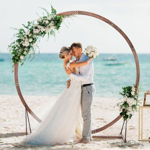 Giantex Wooden Wedding Arch for Ceremony, 7.4 FT Wood Round Arbor | Backdrop Arbor Stand, Rustic Boho Decoration, Garden Archway for Indoor Outdoor Birthday Proposal Party Lawn Beach in Kuwait