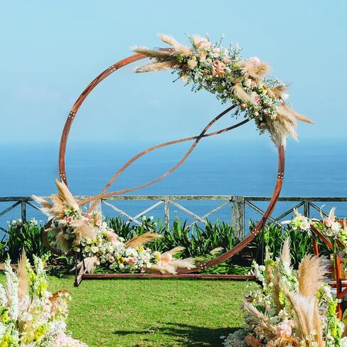 Giantex Wooden Wedding Arch for Ceremony, 7.4 FT Wood Round Arbor | Backdrop Arbor Stand, Rustic Boho Decoration, Garden Archway for Indoor Outdoor Birthday Proposal Party Lawn Beach in Kuwait