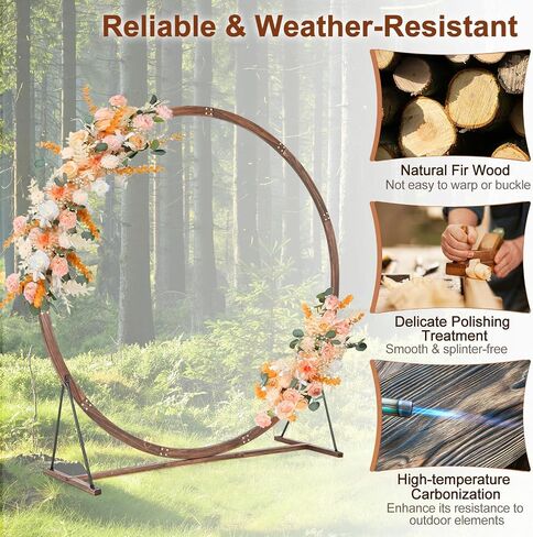 Giantex Wooden Wedding Arch for Ceremony, 7.4 FT Wood Round Arbor | Backdrop Arbor Stand, Rustic Boho Decoration, Garden Archway for Indoor Outdoor Birthday Proposal Party Lawn Beach in Kuwait