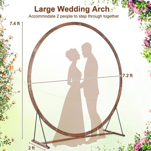 Giantex Wooden Wedding Arch for Ceremony, 7.4 FT Wood Round Arbor | Backdrop Arbor Stand, Rustic Boho Decoration, Garden Archway for Indoor Outdoor Birthday Proposal Party Lawn Beach in Kuwait