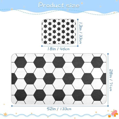 Black White Football Texture Cooling Baby Waterproof Mattress 28" x 52" Reusable Crib Padding for Kids, Adult in Kuwait