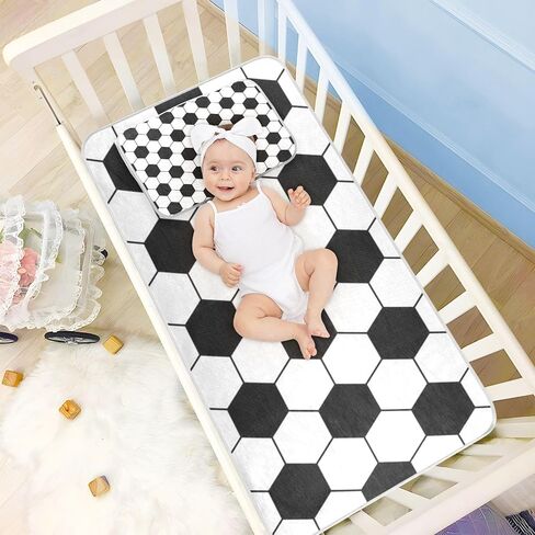 Black White Football Texture Cooling Baby Waterproof Mattress 28" x 52" Reusable Crib Padding for Kids, Adult in Kuwait