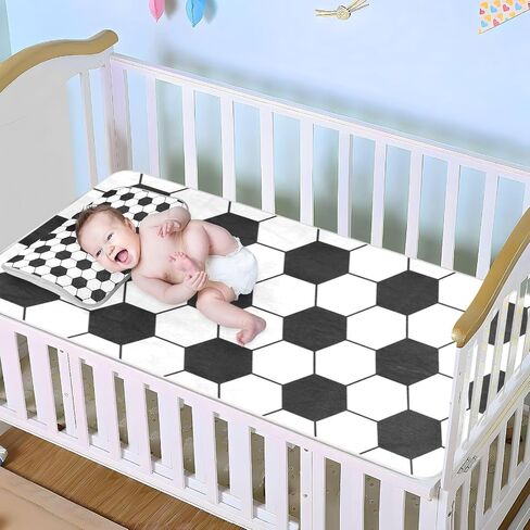 Black White Football Texture Cooling Baby Waterproof Mattress 28" x 52" Reusable Crib Padding for Kids, Adult in Kuwait