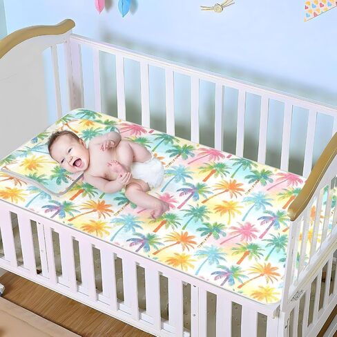Summer Tropical Palm Tree Cooling Baby Mattress Cover 28" x 52" Breathable Pads Washable Waterproof for Baby&Toddler in Kuwait