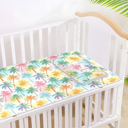 Summer Tropical Palm Tree Cooling Baby Mattress Cover 28" x 52" Breathable Pads Washable Waterproof for Baby&Toddler in Kuwait