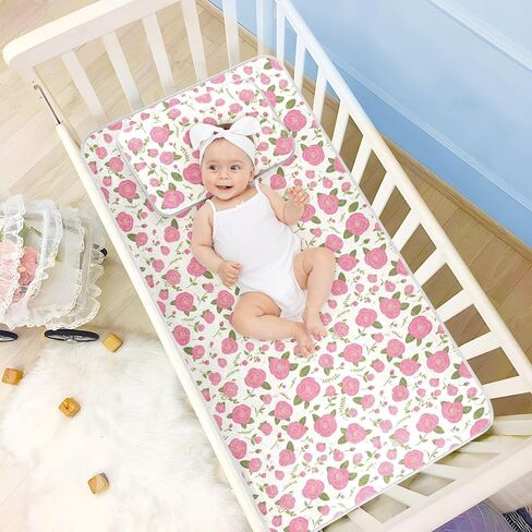 Simple Spring Rose Peach Cooling Baby Toddler Mattress 28" x 52" Absorbent Bed Pads for Kids, Adult in Kuwait