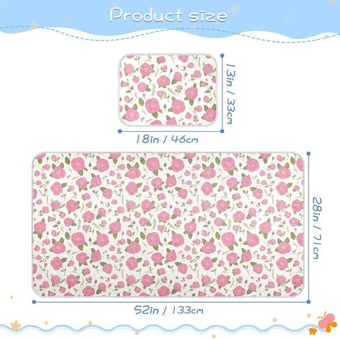 Simple Spring Rose Peach Cooling Baby Toddler Mattress 28" x 52" Absorbent Bed Pads for Kids, Adult in Kuwait
