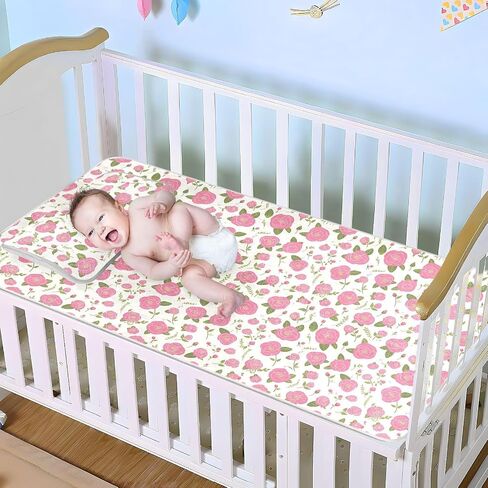 Simple Spring Rose Peach Cooling Baby Toddler Mattress 28" x 52" Absorbent Bed Pads for Kids, Adult in Kuwait