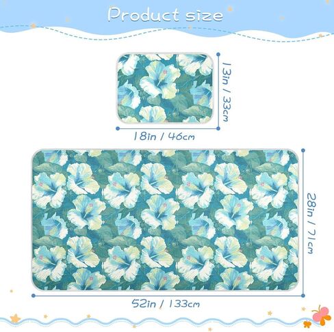 Sweet Mint Green Flowers Cooling Baby Bassinet Mattress 28" x 52" Breathable Pads Washable for Kids, Adult in Kuwait
